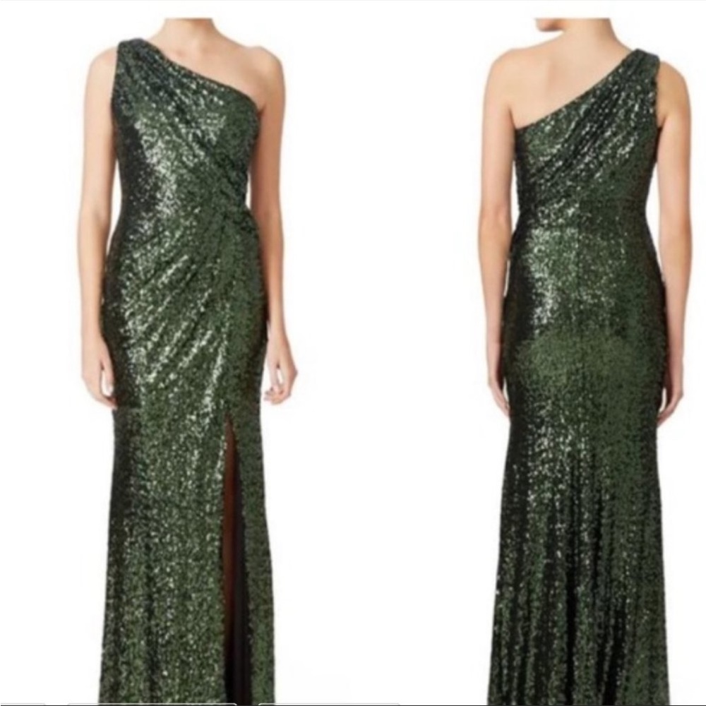 Badgley Mischka Green Constellation Gown size 14 one shoulder